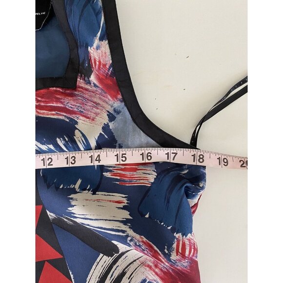 Twelve By Twelve 100% Silk Sleeveless Lined Dress M Red Blue Mod - Picture 11 of 12